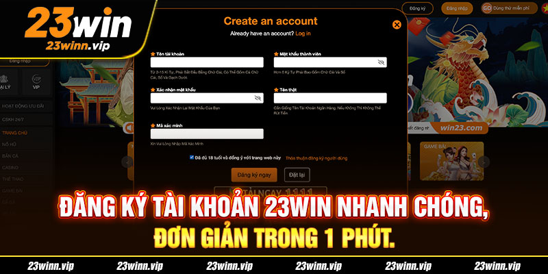 Đăng ký tài khoản 23WIN nhanh chóng, đơn giản trong 1 phút